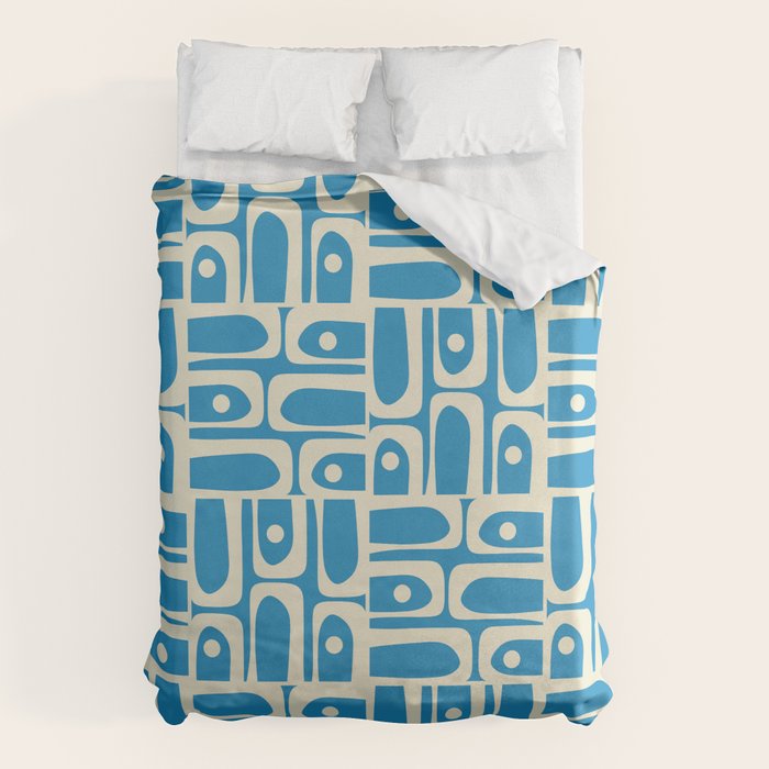 Mid Century Modern Piquet Abstract Multi Geometric Pattern in Retro Contemporary Blue and Cream Duvet Cover Gallery Image 6