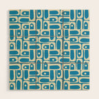 Mid Century Modern Piquet Abstract Multi Geometric Pattern in Retro Contemporary Blue and Cream Wood Wall Art Gallery Image 1