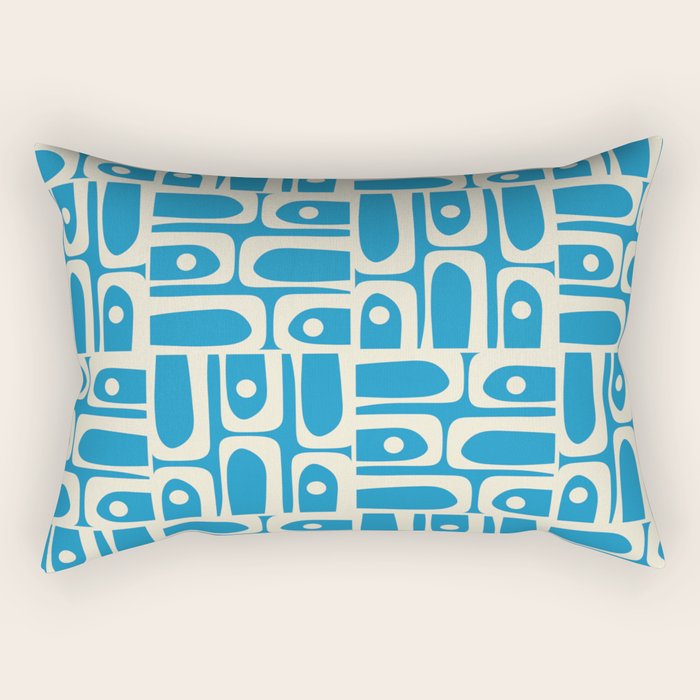 Mid Century Modern Piquet Abstract Multi Geometric Pattern in Retro Contemporary Blue and Cream Rectangular Pillow Gallery Image 2