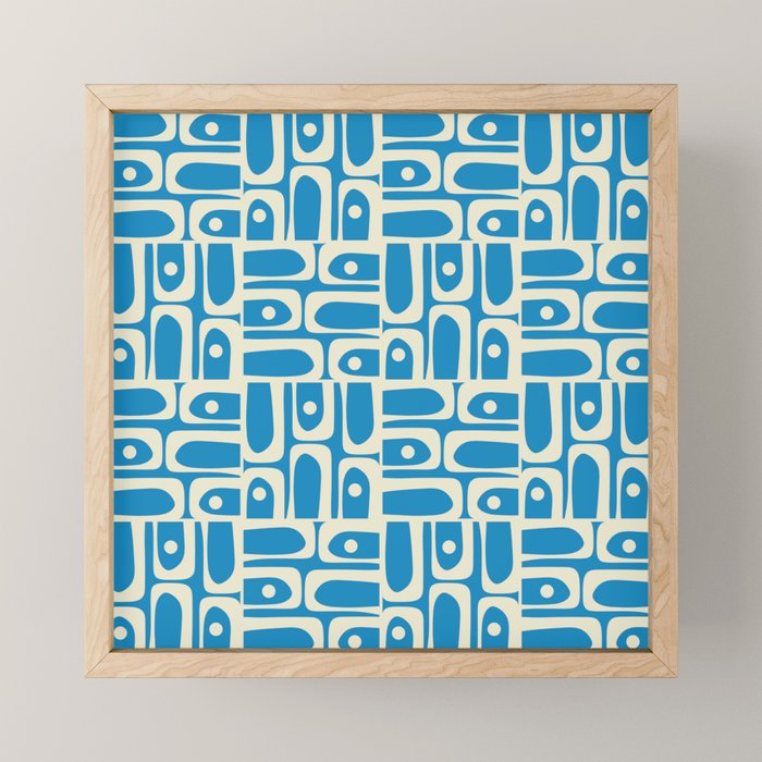 Mid Century Modern Piquet Abstract Multi Geometric Pattern in Retro Contemporary Blue and Cream Mini Art Print Gallery Image 1