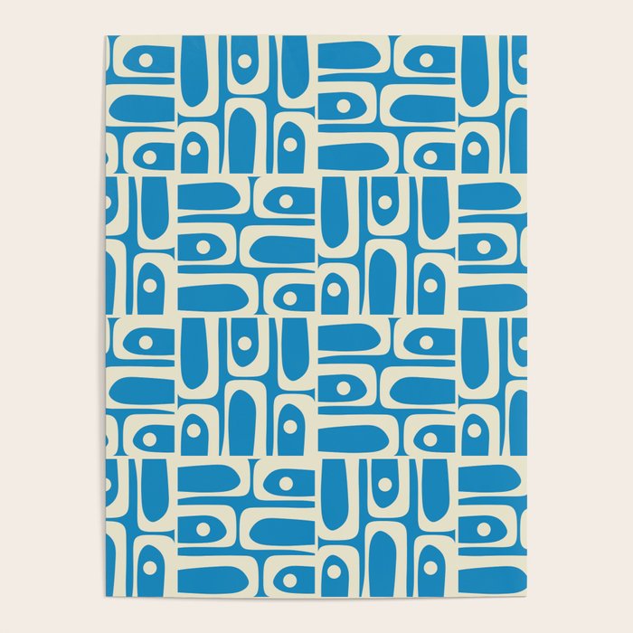 Mid Century Modern Piquet Abstract Multi Geometric Pattern in Retro Contemporary Blue and Cream Poster Gallery Image 1