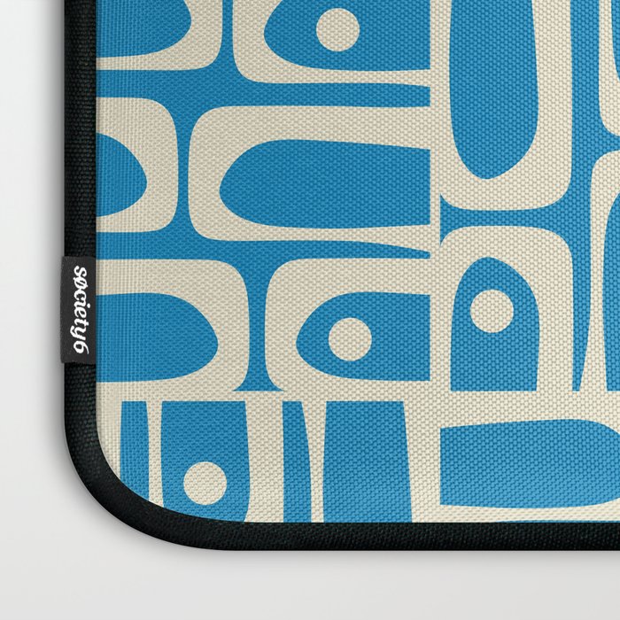 Mid Century Modern Piquet Abstract Multi Geometric Pattern in Retro Contemporary Blue and Cream Laptop Sleeve Gallery Image 3