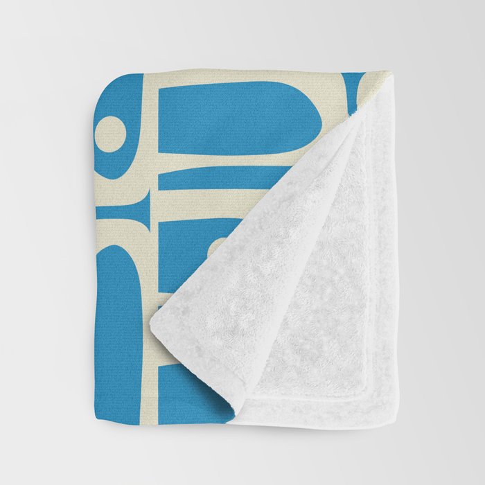 Mid Century Modern Piquet Abstract Multi Geometric Pattern in Retro Contemporary Blue and Cream Throw Blanket Gallery Image 3