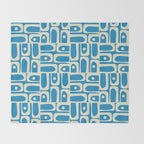 Mid Century Modern Piquet Abstract Multi Geometric Pattern in Retro Contemporary Blue and Cream Throw Blanket Gallery Image 2