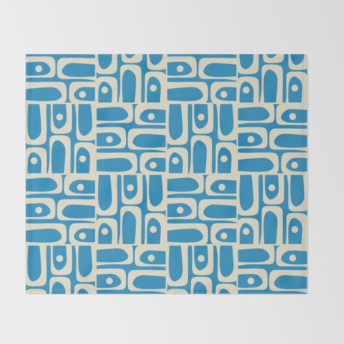 Mid Century Modern Piquet Abstract Multi Geometric Pattern in Retro Contemporary Blue and Cream Throw Blanket Gallery Image 2