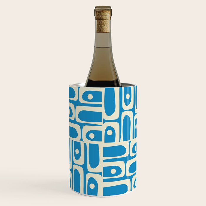 Mid Century Modern Piquet Abstract Multi Geometric Pattern in Retro Contemporary Blue and Cream Wine Chiller Gallery Image 1