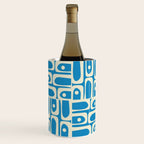 Mid Century Modern Piquet Abstract Multi Geometric Pattern in Retro Contemporary Blue and Cream Wine Chiller Gallery Image 1