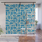 Mid Century Modern Piquet Abstract Multi Geometric Pattern in Retro Contemporary Blue and Cream Wall Mural Gallery Image 1
