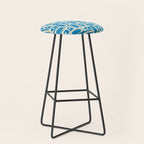 Mid Century Modern Piquet Abstract Multi Geometric Pattern in Retro Contemporary Blue and Cream Stool Gallery Image 1