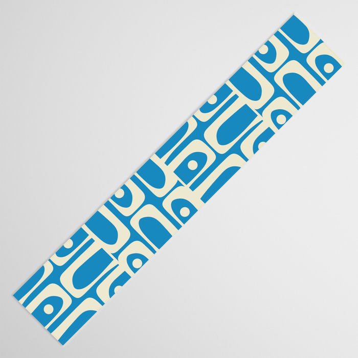 Mid Century Modern Piquet Abstract Multi Geometric Pattern in Retro Contemporary Blue and Cream Table Runner Gallery Image 3