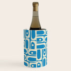 Mid Century Modern Piquet Abstract Multi Geometric Pattern in Retro Contemporary Blue and Cream Wine Chiller Gallery Image 2