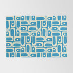 Mid Century Modern Piquet Abstract Multi Geometric Pattern in Retro Contemporary Blue and Cream Rug Gallery Image 2