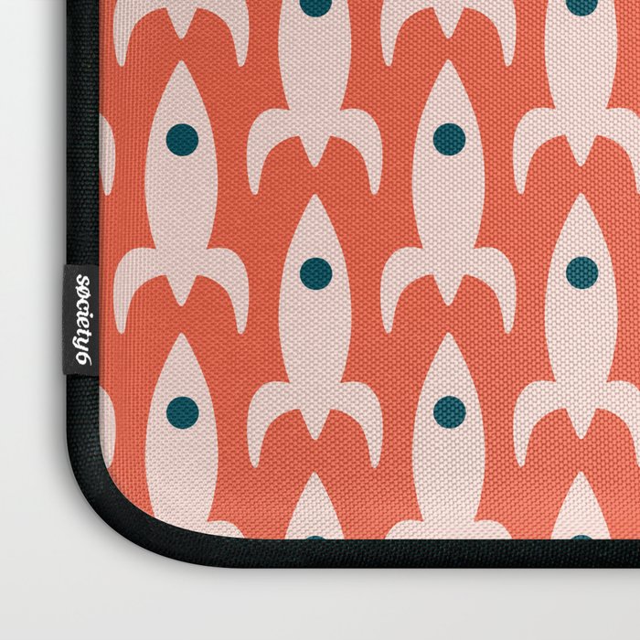 Retro Rockets - Midcentury Modern Space Age Pattern in Blush, Dark Teal, and Coral Orange Laptop Sleeve Gallery Image 3