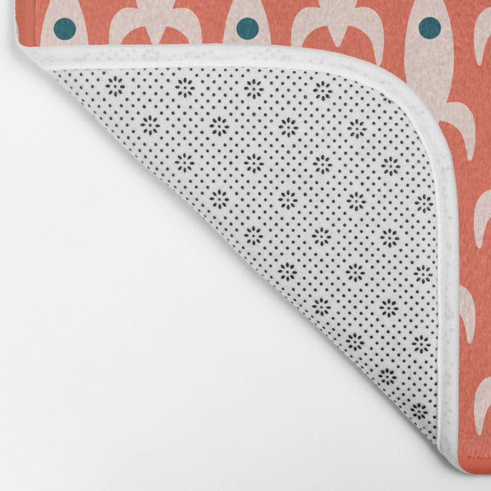 Retro Rockets - Midcentury Modern Space Age Pattern in Blush, Dark Teal, and Coral Orange Bath Mat Gallery Image 2