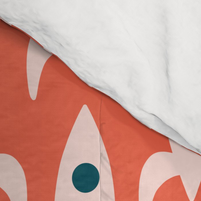 Retro Rockets - Midcentury Modern Space Age Pattern in Blush, Dark Teal, and Coral Orange Comforter Gallery Image 4