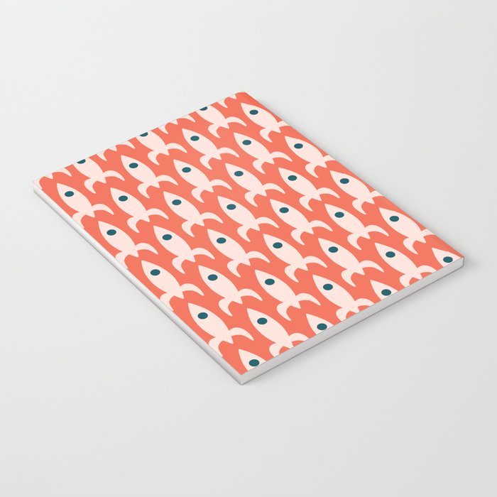 Retro Rockets - Midcentury Modern Space Age Pattern in Blush, Dark Teal, and Coral Orange Notebook Gallery Image 3