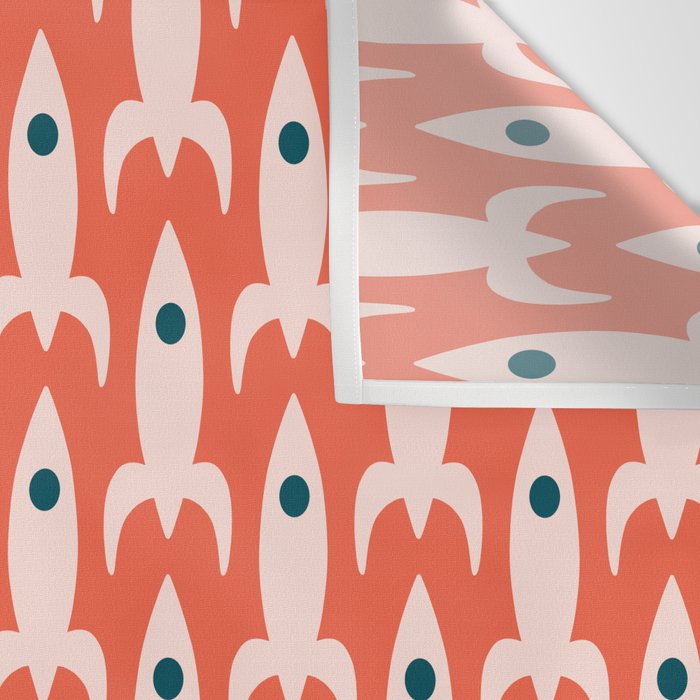 Retro Rockets - Midcentury Modern Space Age Pattern in Blush, Dark Teal, and Coral Orange Wall Tapestry Gallery Image 3