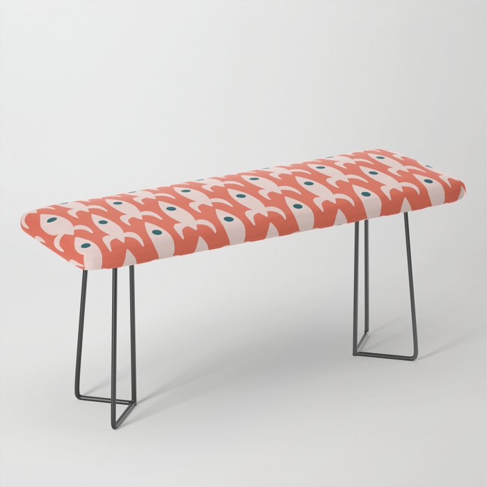 Retro Rockets - Midcentury Modern Space Age Pattern in Blush, Dark Teal, and Coral Orange Bench Gallery Image 1