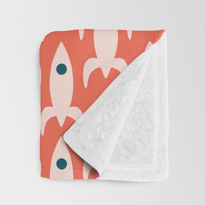 Retro Rockets - Midcentury Modern Space Age Pattern in Blush, Dark Teal, and Coral Orange Throw Blanket Gallery Image 3