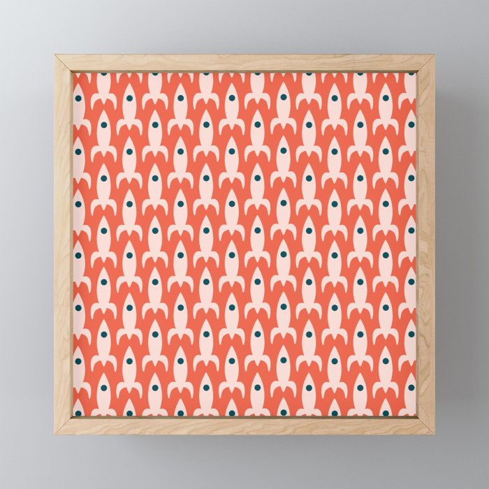Retro Rockets - Midcentury Modern Space Age Pattern in Blush, Dark Teal, and Coral Orange Mini Art Print Gallery Image 1