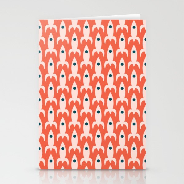 Retro Rockets - Midcentury Modern Space Age Pattern in Blush, Dark Teal, and Coral Orange Stationery Card Gallery Image 2