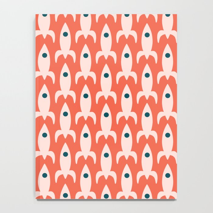 Retro Rockets - Midcentury Modern Space Age Pattern in Blush, Dark Teal, and Coral Orange Notebook Gallery Image 4