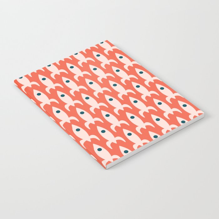Retro Rockets - Midcentury Modern Space Age Pattern in Blush, Dark Teal, and Coral Orange Notebook Gallery Image 2