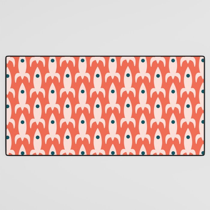Retro Rockets - Midcentury Modern Space Age Pattern in Blush, Dark Teal, and Coral Orange Desk Mat Gallery Image 3
