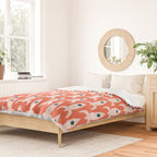 Retro Rockets - Midcentury Modern Space Age Pattern in Blush, Dark Teal, and Coral Orange Duvet Cover Gallery Image 2
