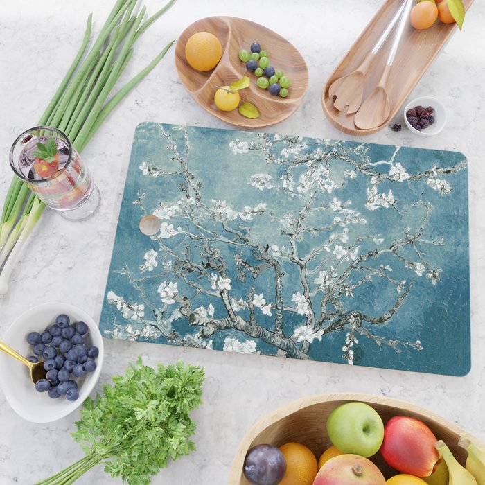 Vincent Van Gogh Almond Blossoms Teal Cutting Board Gallery Image 2
