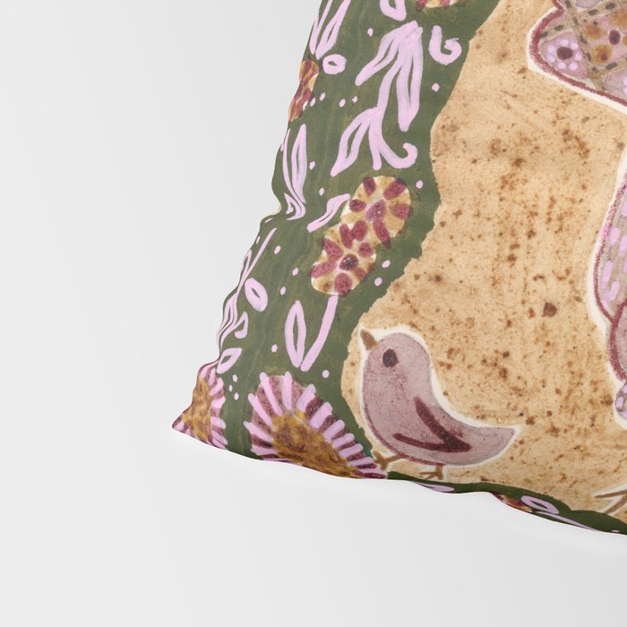 Rooster Painting in Forest Green - Folk Art Style Pillow Sham Gallery Image 4
