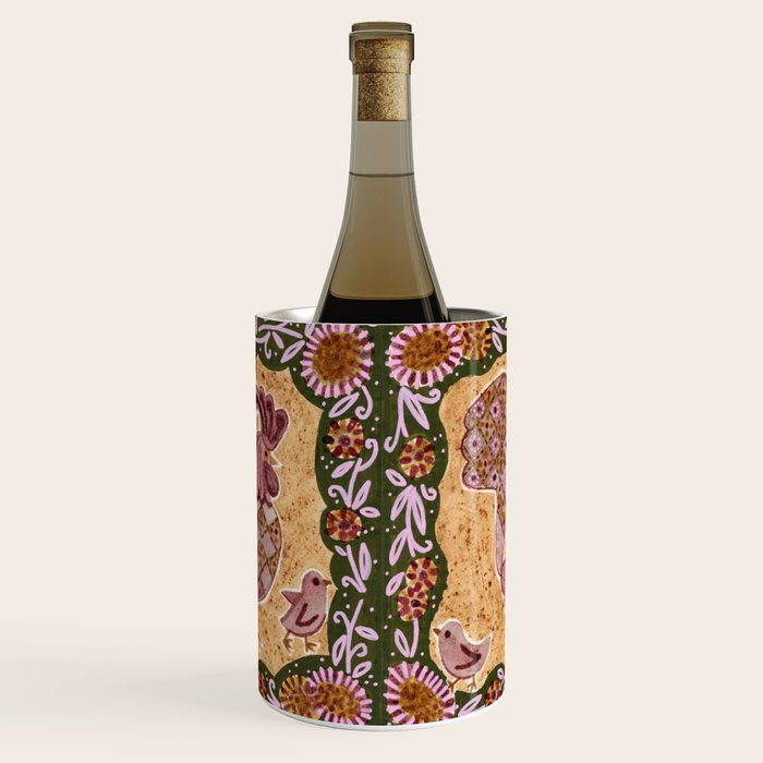 Rooster Painting in Forest Green - Folk Art Style Wine Chiller Gallery Image 2
