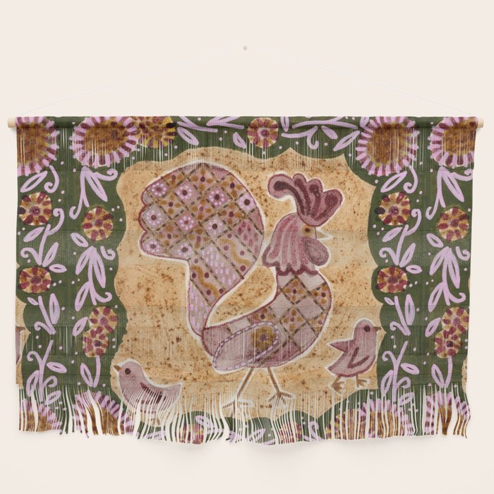 Rooster Painting in Forest Green - Folk Art Style Wall Hanging Gallery Image 1