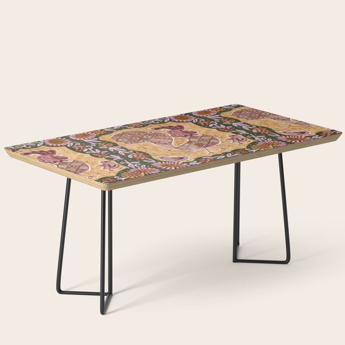 Rooster Painting in Forest Green - Folk Art Style Coffee Table Gallery Image 1
