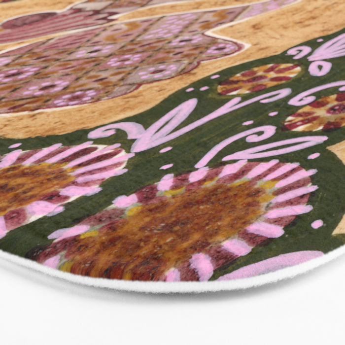 Rooster Painting in Forest Green - Folk Art Style Bath Mat Gallery Image 3