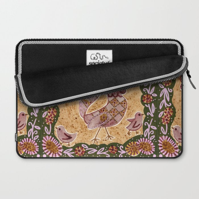 Rooster Painting in Forest Green - Folk Art Style Laptop Sleeve Gallery Image 2