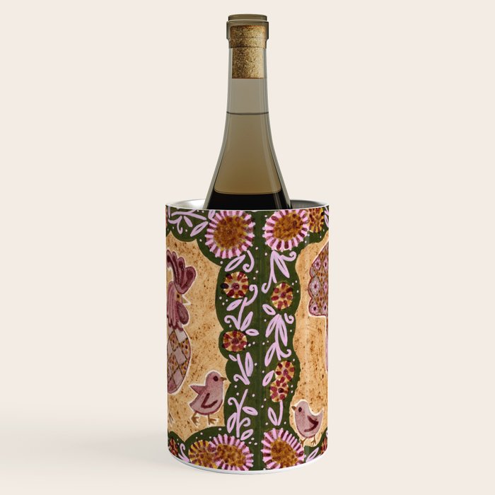 Rooster Painting in Forest Green - Folk Art Style Wine Chiller Gallery Image 3