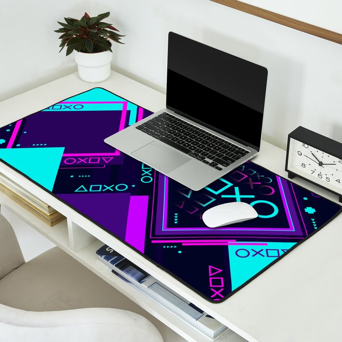 Neon Geometric Vaporwave Desk Mat Gallery Image 2