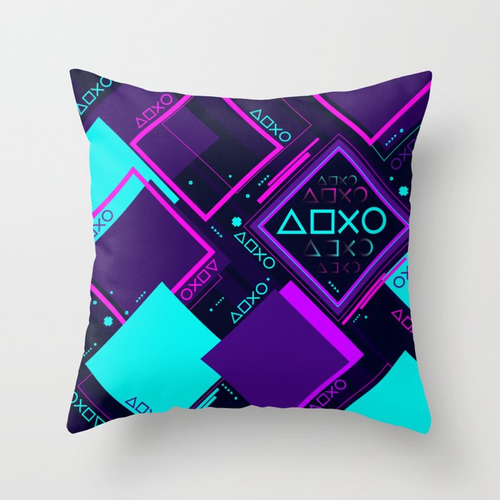 Neon Geometric Vaporwave Throw Pillow Gallery Image 6