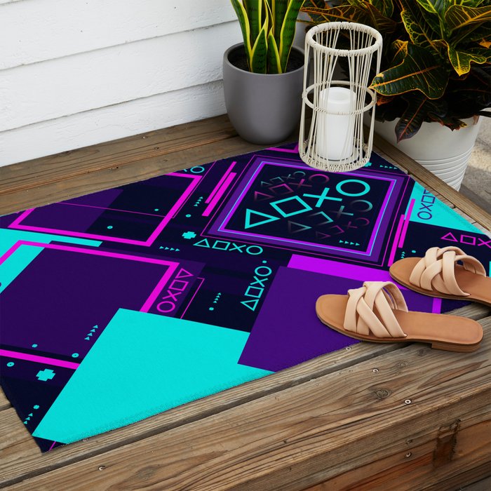 Neon Geometric Vaporwave Outdoor Rug Gallery Image 2
