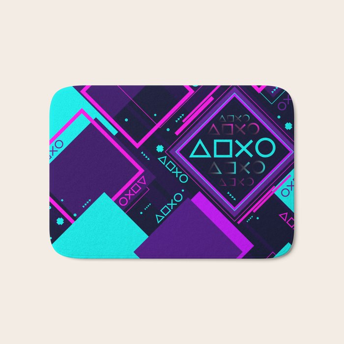 Neon Geometric Vaporwave Bath Mat Gallery Image 1