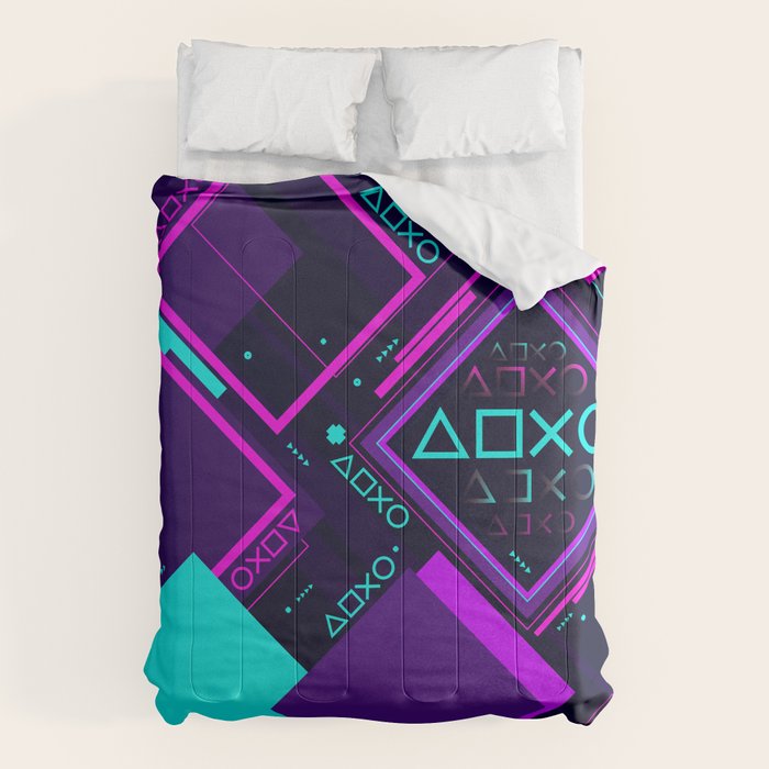 Neon Geometric Vaporwave Comforter