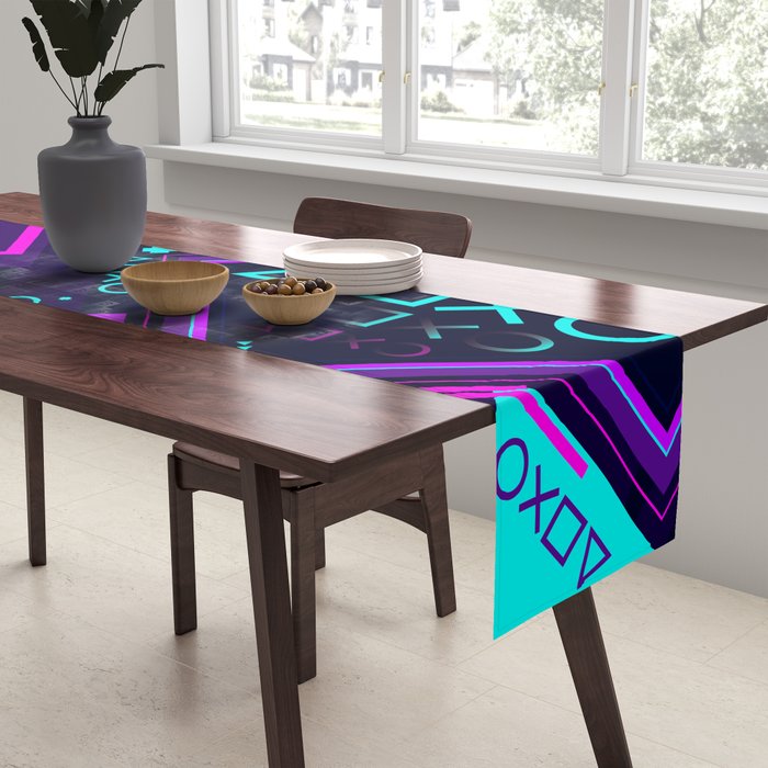 Neon Geometric Vaporwave Table Runner Gallery Image 2