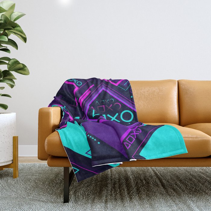 Neon Geometric Vaporwave Throw Blanket Gallery Image 1