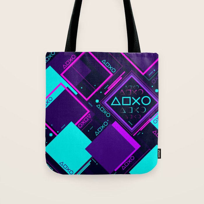 Neon Geometric Vaporwave Tote Bag Gallery Image 1