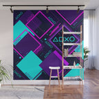 Neon Geometric Vaporwave Wall Mural Gallery Image 1