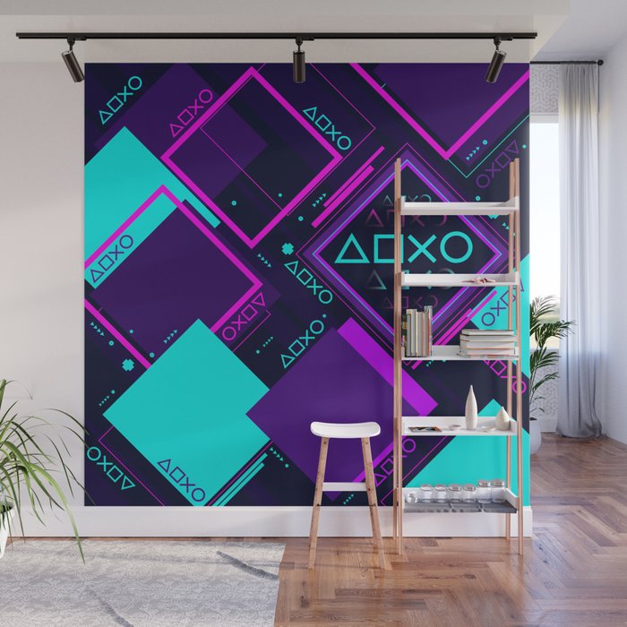 Neon Geometric Vaporwave Wall Mural Gallery Image 1