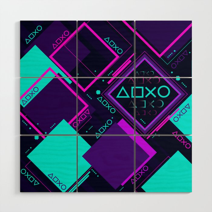 Neon Geometric Vaporwave Wood Wall Art Gallery Image 1