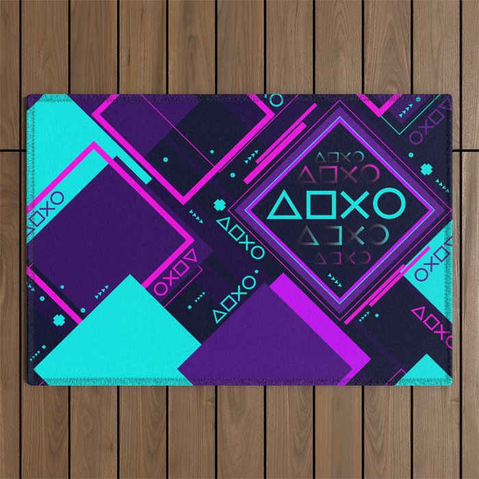 Neon Geometric Vaporwave Outdoor Rug Gallery Image 1