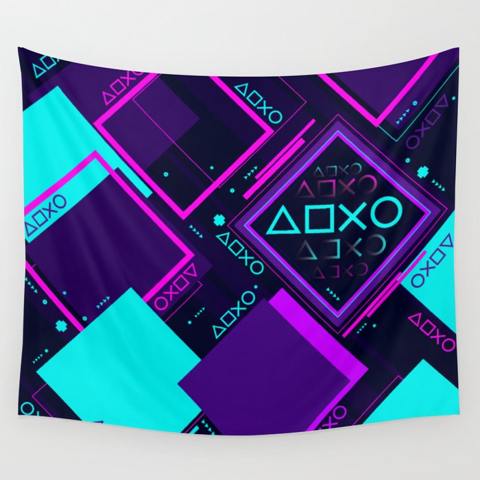 Neon Geometric Vaporwave Wall Tapestry Gallery Image 4